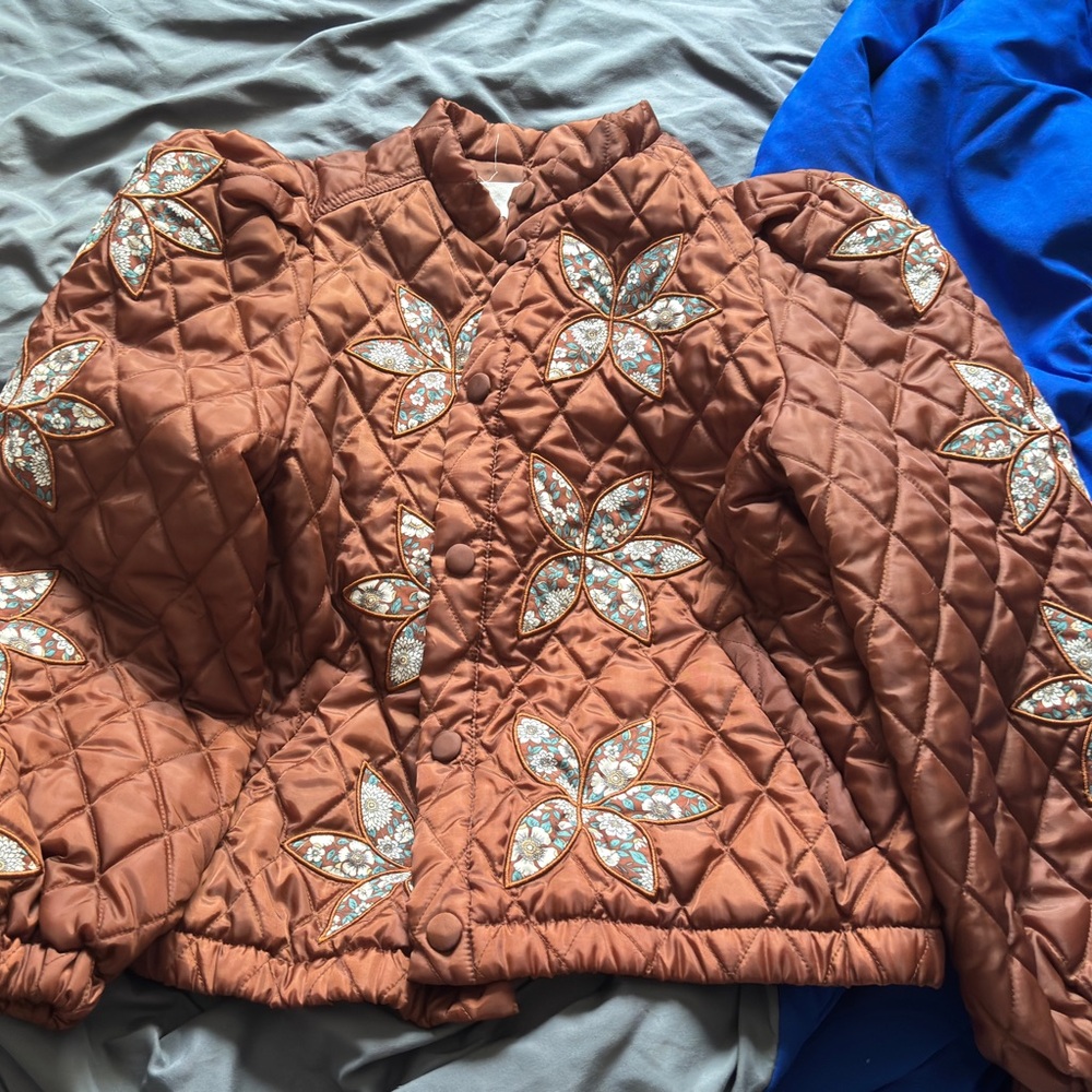 &Merci Brown Quilted Floral Jacket